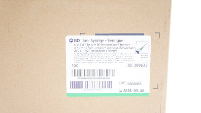 BD 309633 5ml Syringe Luer-Lock Tip w/Ndle 21G x 1-1/2inch - Box of 100